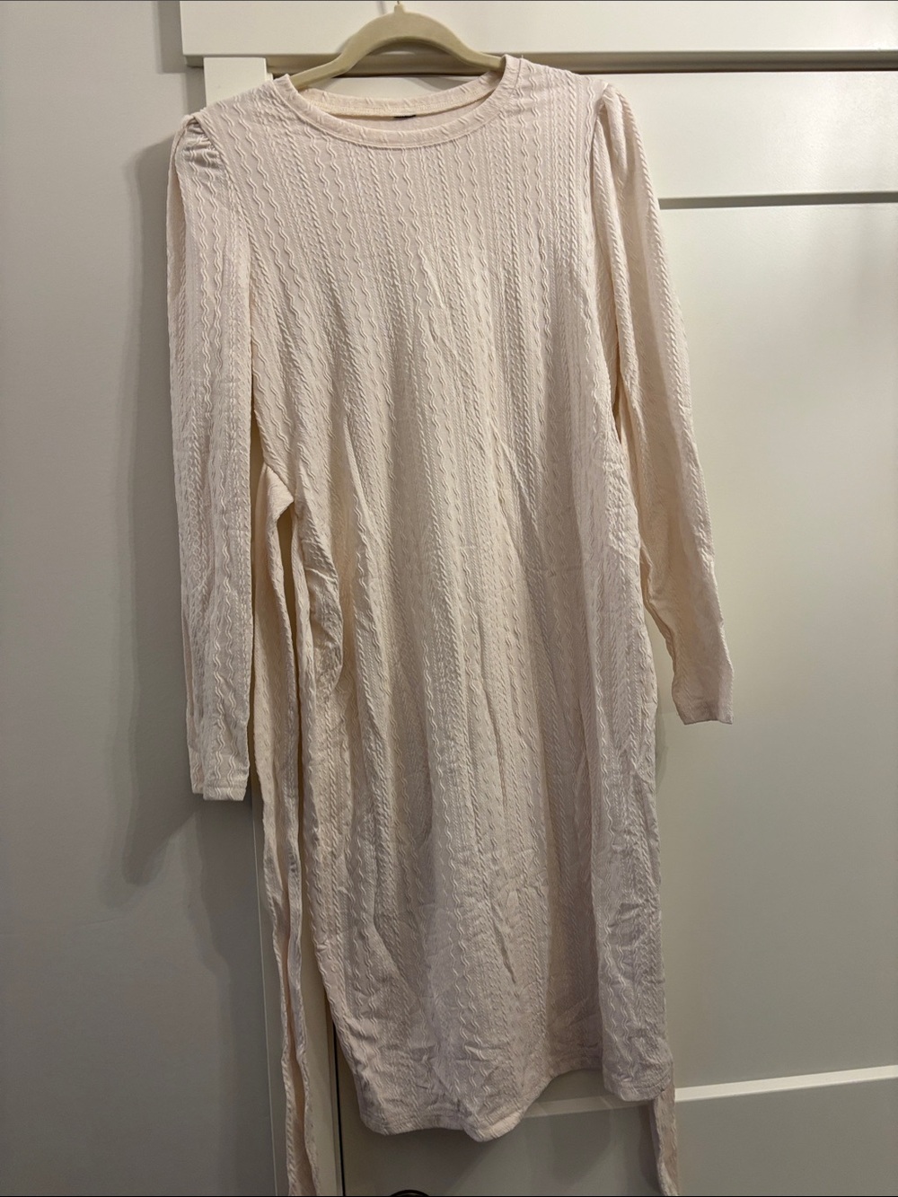 Beige Cable Knit Long Sleeve Dress